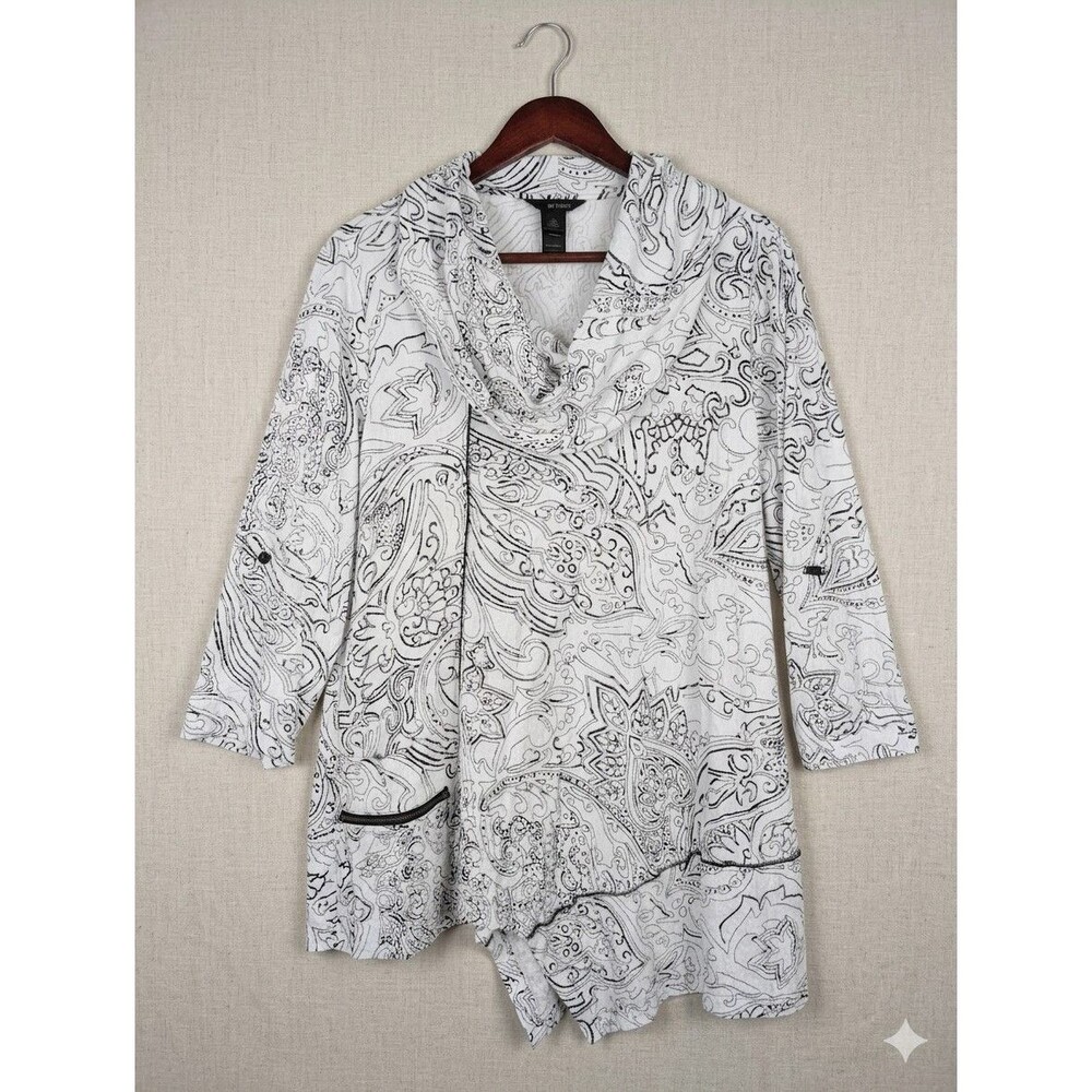Ali Miles White and Black Paisley Cowl Neck Tunic